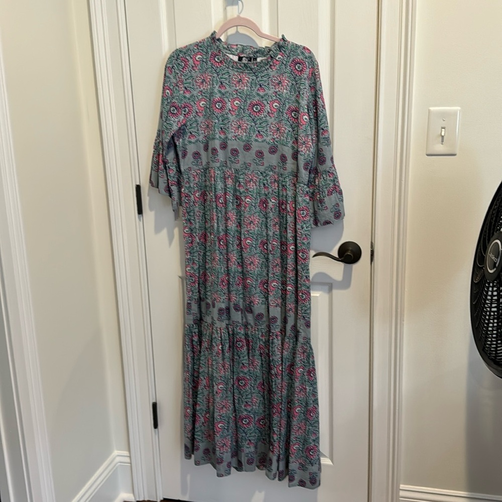 EUC Madison Matthews Maxi Block Print Cotton Dress - size S